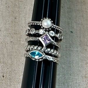 Silpada set 5 Sterling silver stackable rings size 7 with gemstones in m…